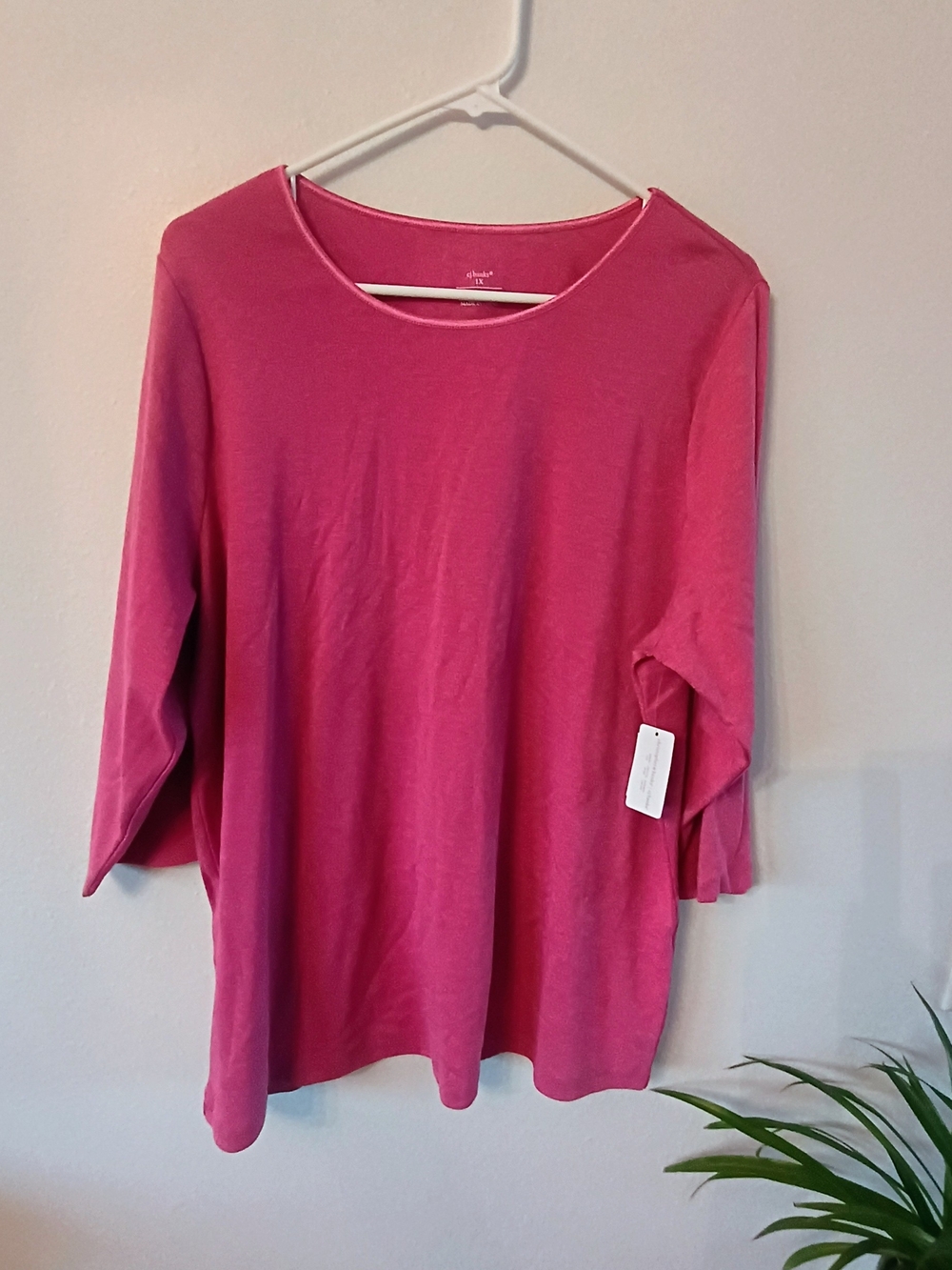 CJ Banks Pink 3/4 Sleeve Scoop Neck Knit Top Women's 1X 16/18W NWT Plus Size